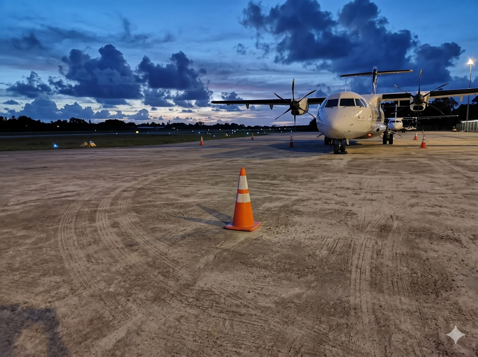 Twin turboprop aircraft waiting on a remote airstrip at first light, the leg of a FIFO swing the roster has to line up with